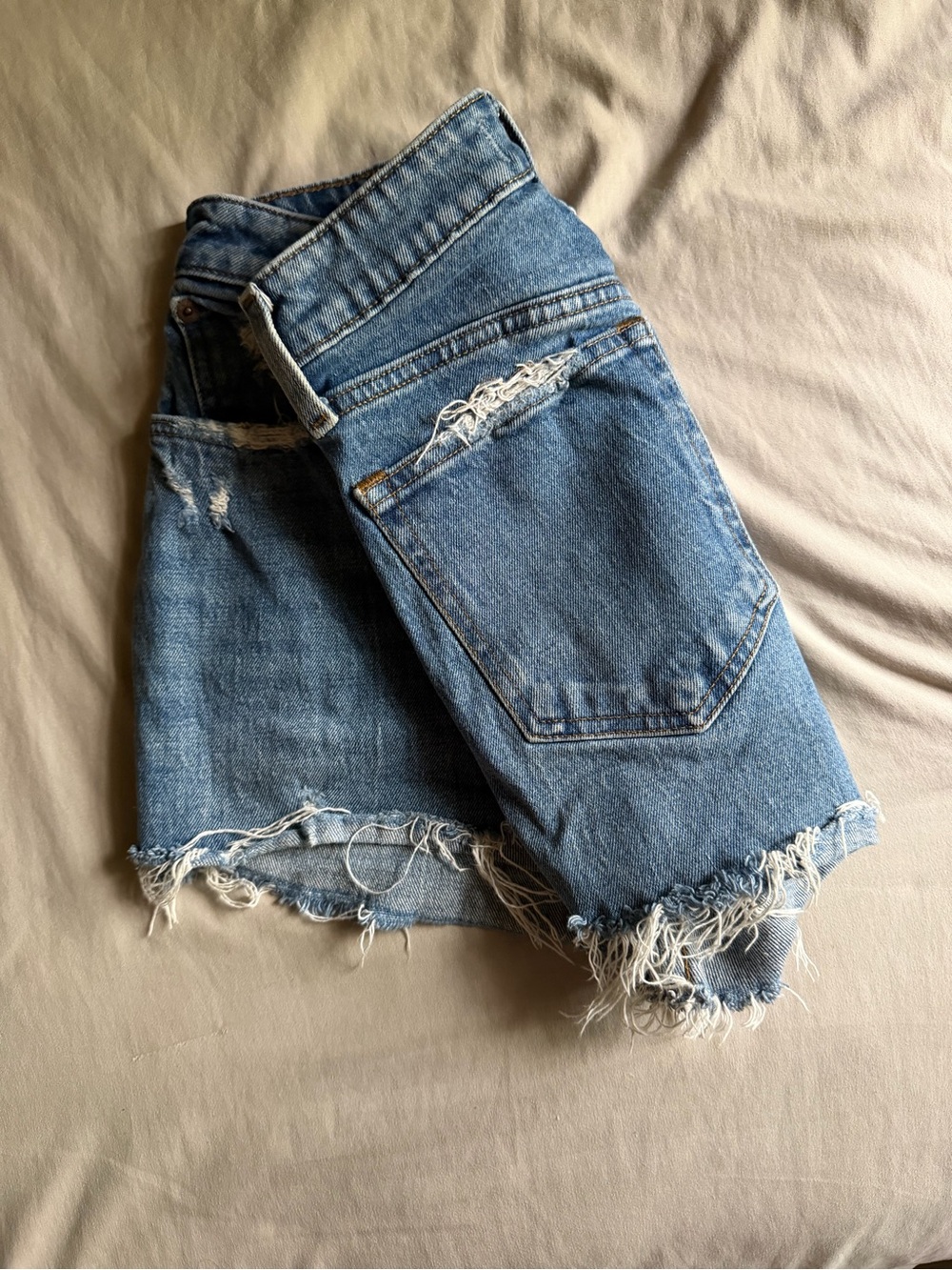 Abercrombie & Fitch Medium Blue Distressed Denim Shorts